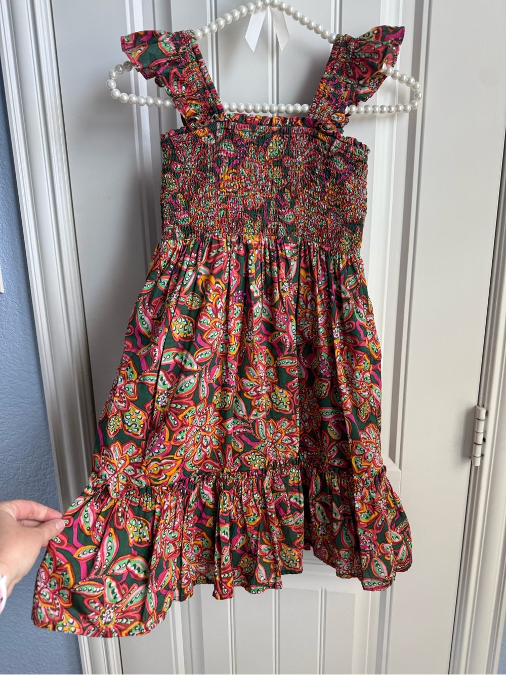 Crewcuts Pink & Green Paisley Sundress with Ruffle Straps